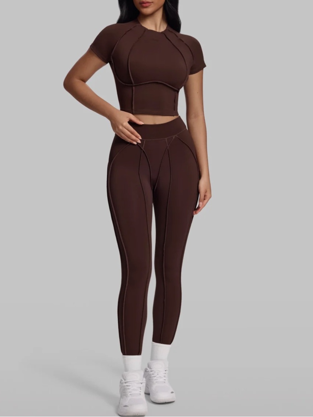 Contour Stitch Leggings - Brown